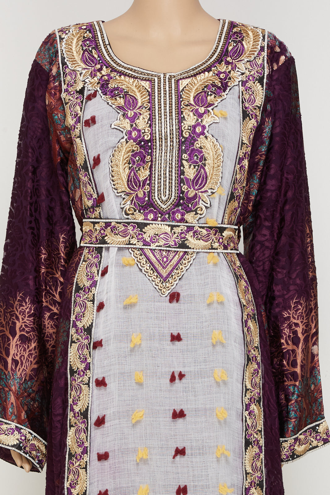 Moroccan patched Pom Pom and Viscose Fabric