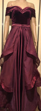 Load image into Gallery viewer, Brand new Wine  Red  Satin &amp; Velvet Fabric  Prom  Gown Evening  Dress  UK  Size 6, 8,10 ,12 ,14