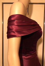 Load image into Gallery viewer, Brand new Wine  Red  Satin &amp; Velvet Fabric  Prom  Gown Evening  Dress  UK  Size 6, 8,10 ,12 ,14