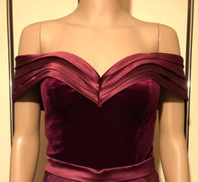 Load image into Gallery viewer, Brand new Wine  Red  Satin &amp; Velvet Fabric  Prom  Gown Evening  Dress  UK  Size 6, 8,10 ,12 ,14