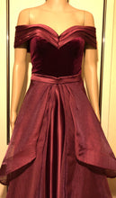 Load image into Gallery viewer, Brand new Wine  Red  Satin &amp; Velvet Fabric  Prom  Gown Evening  Dress  UK  Size 6, 8,10 ,12 ,14