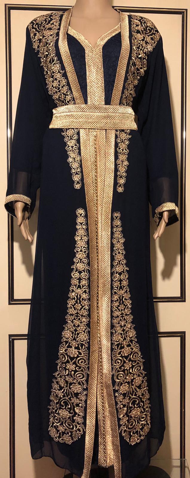 Elegant Brand New Chiffon Navy Blue Moroccan TakChita ( S,M,L and XL)