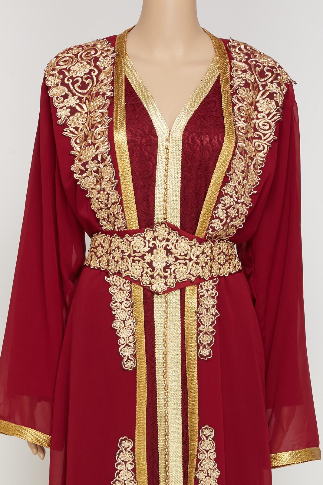 Lace pattern red moroccan dress.