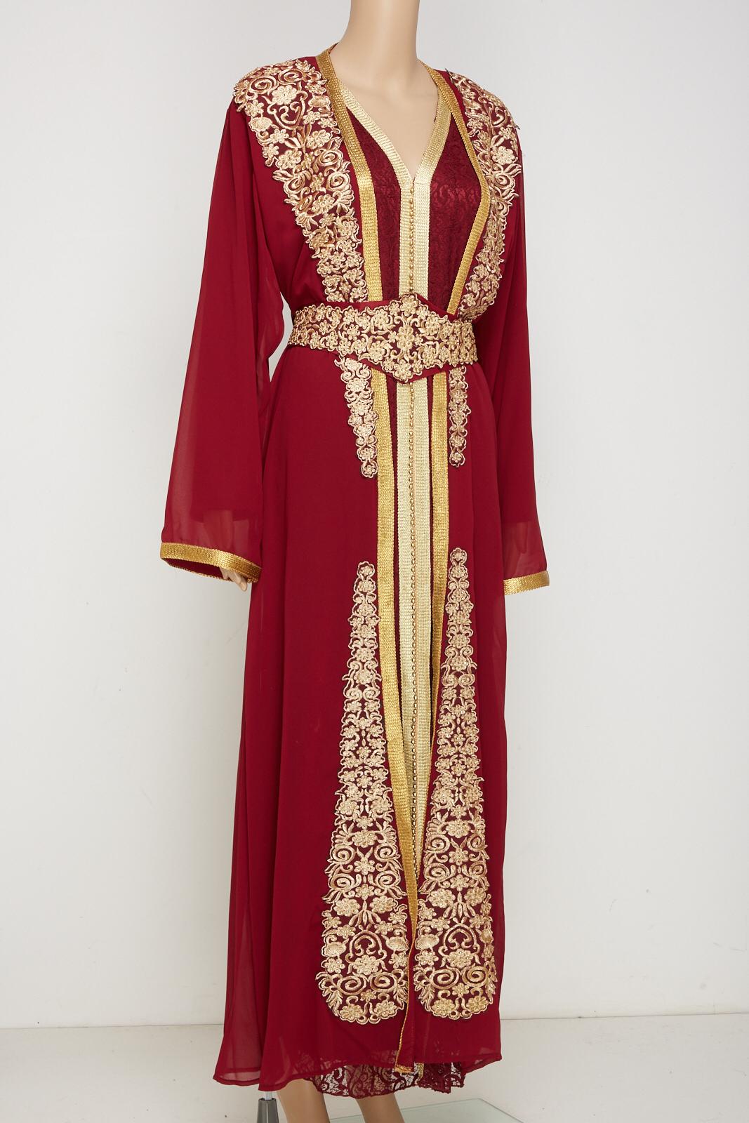 Lace pattern red moroccan dress.