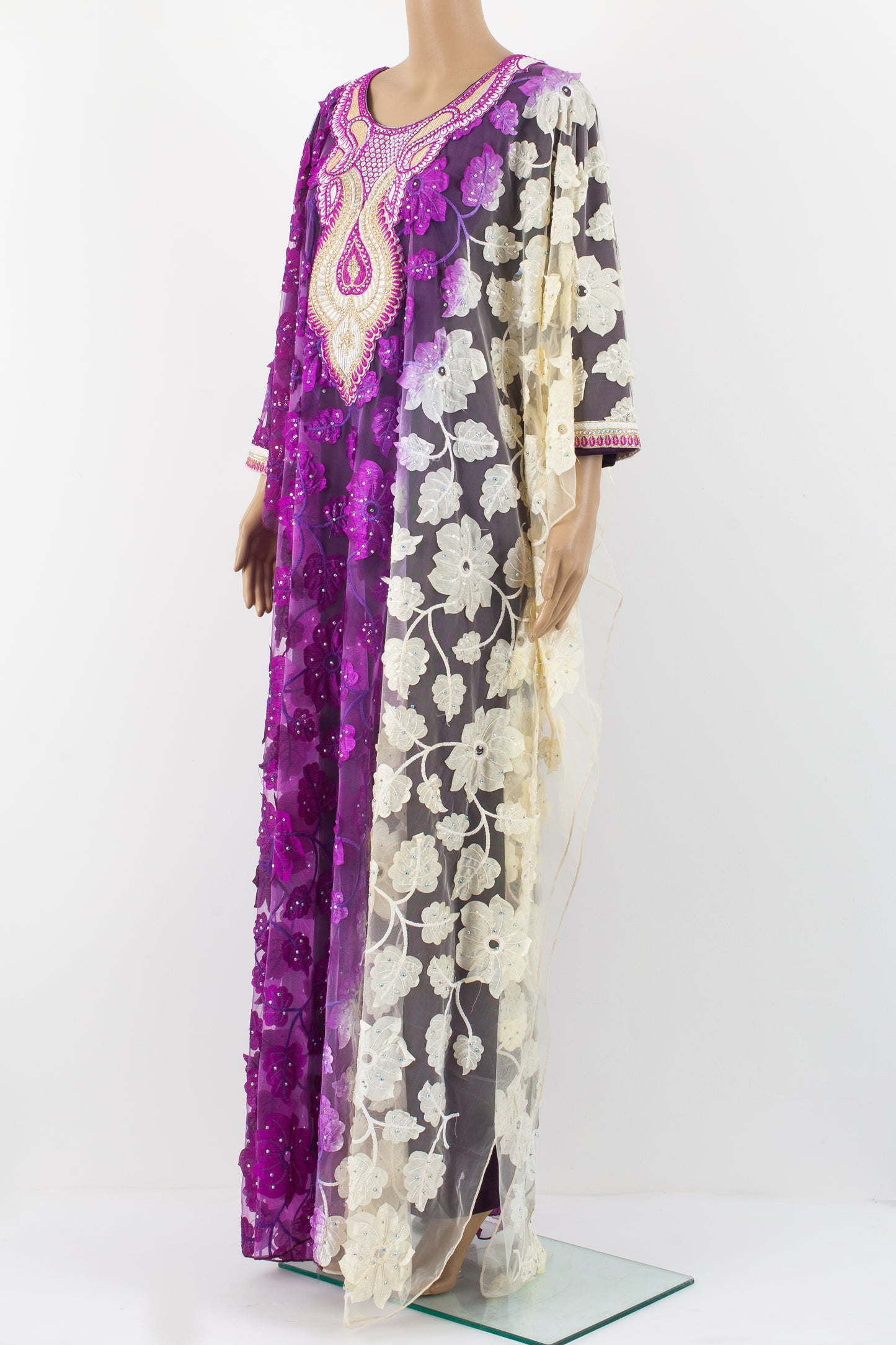 multicolored netted kaftan abaya.