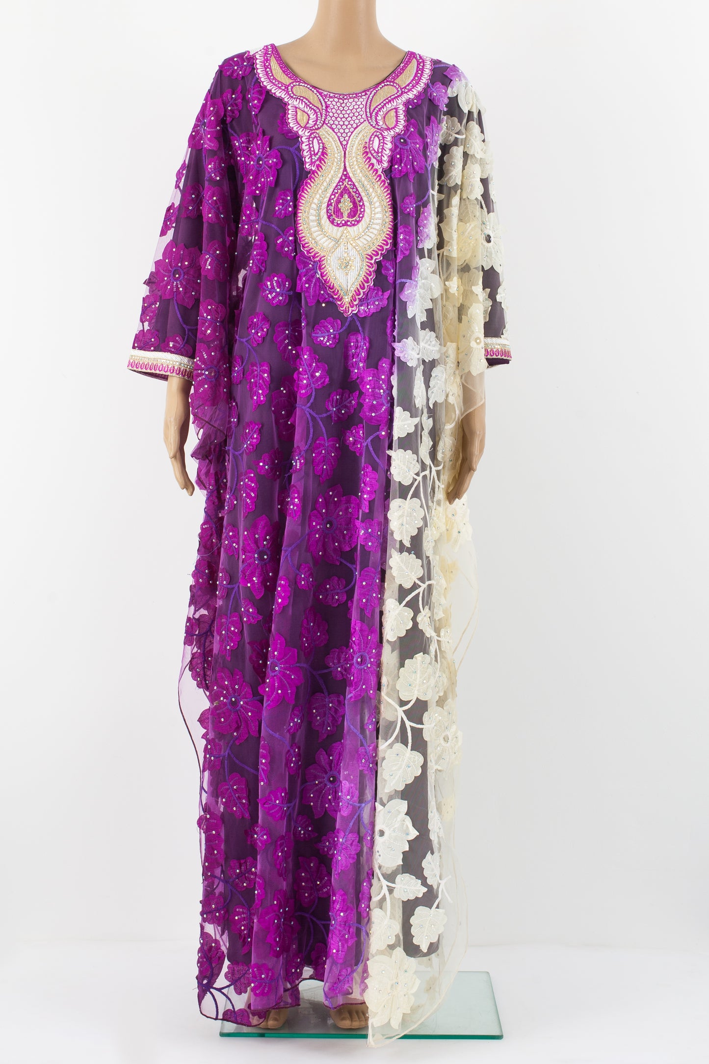 multicolored netted kaftan abaya.