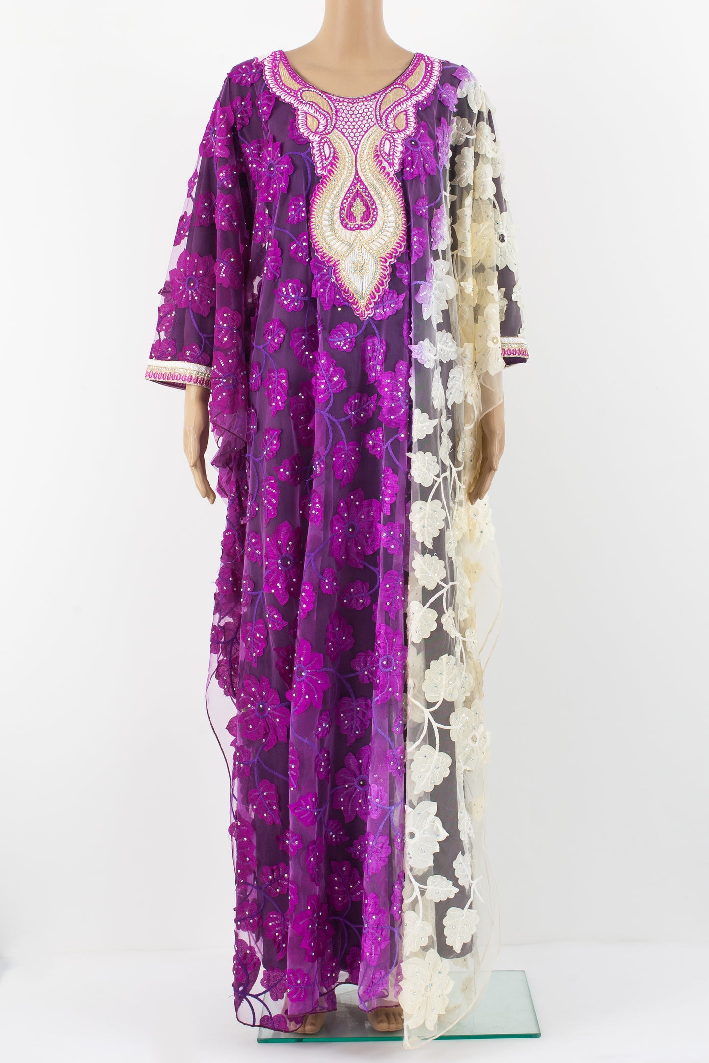 multicolored netted kaftan abaya.