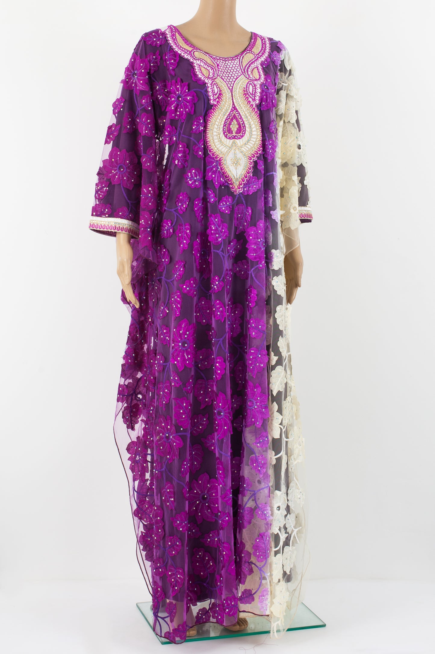 multicolored netted kaftan abaya.