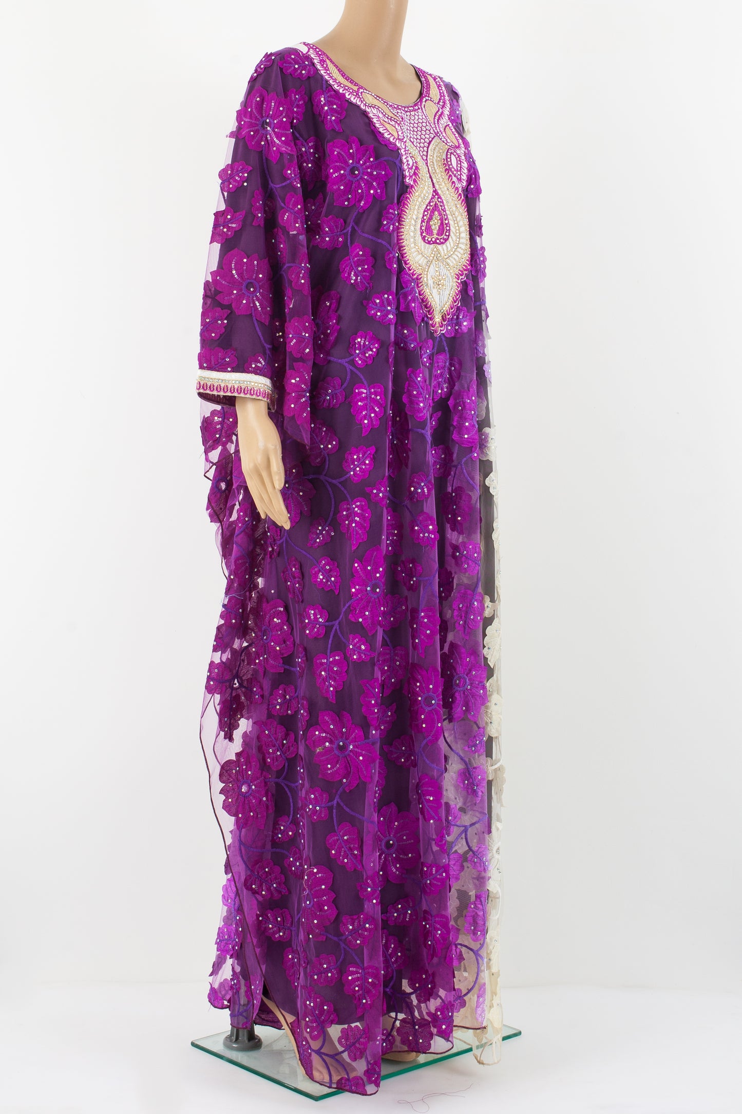 multicolored netted kaftan abaya.