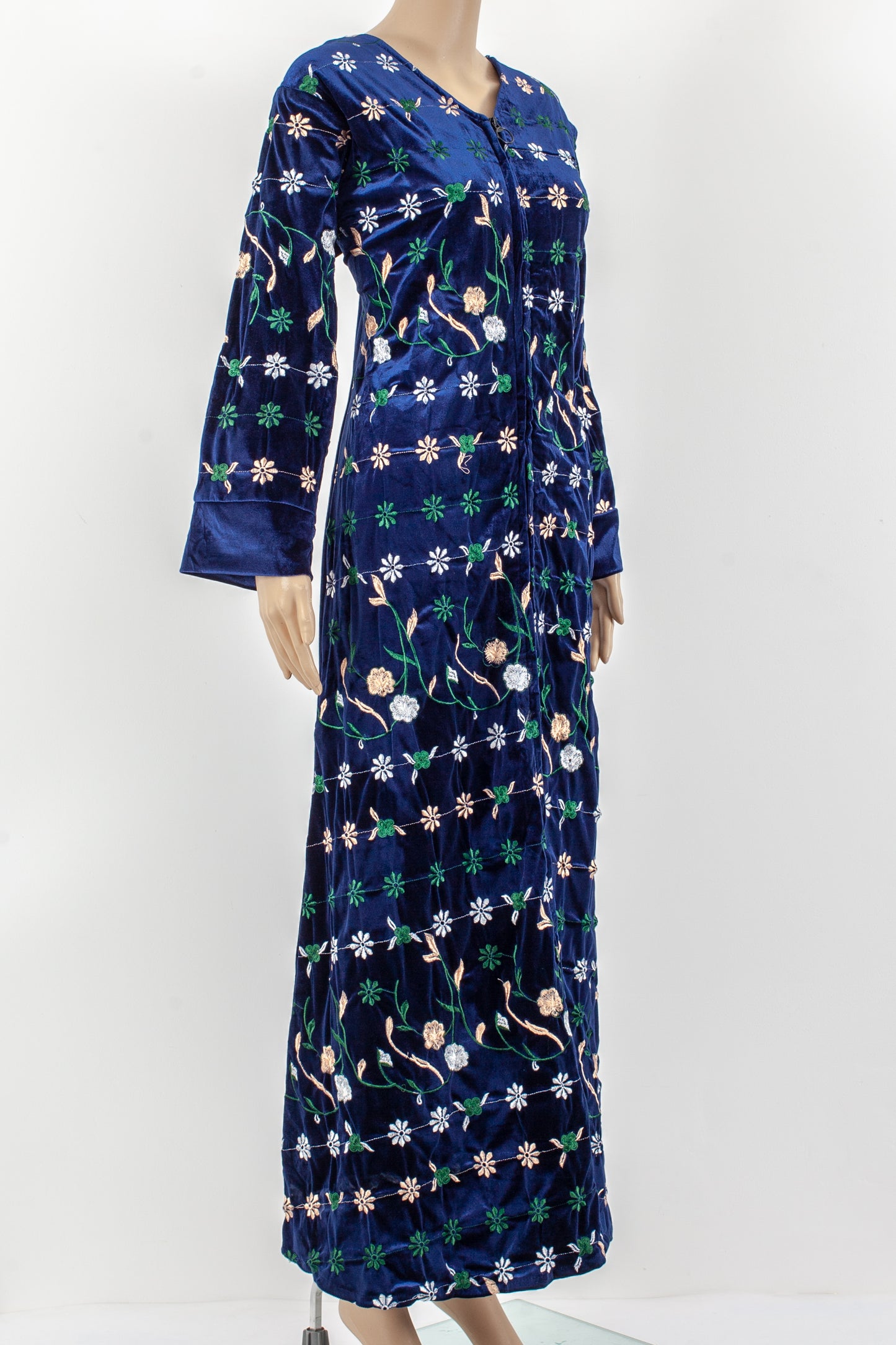 Blue floral embroidery jalabiyah kaftan.