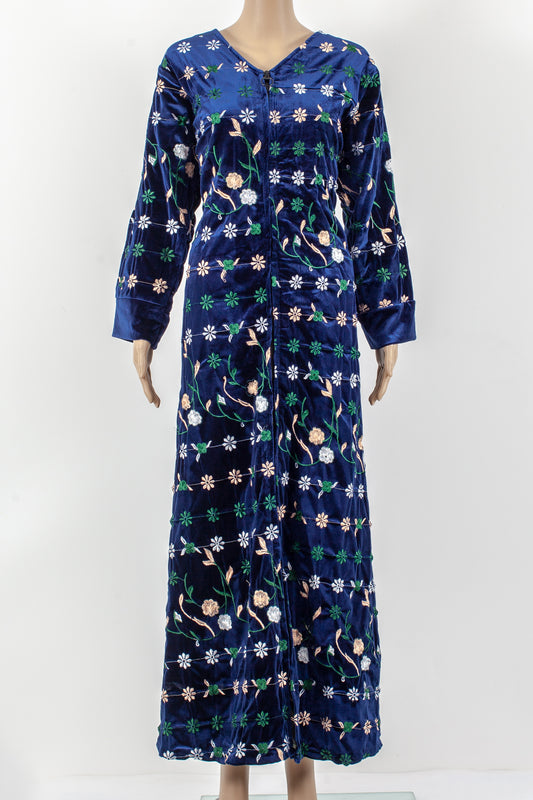 Blue floral embroidery jalabiyah kaftan.