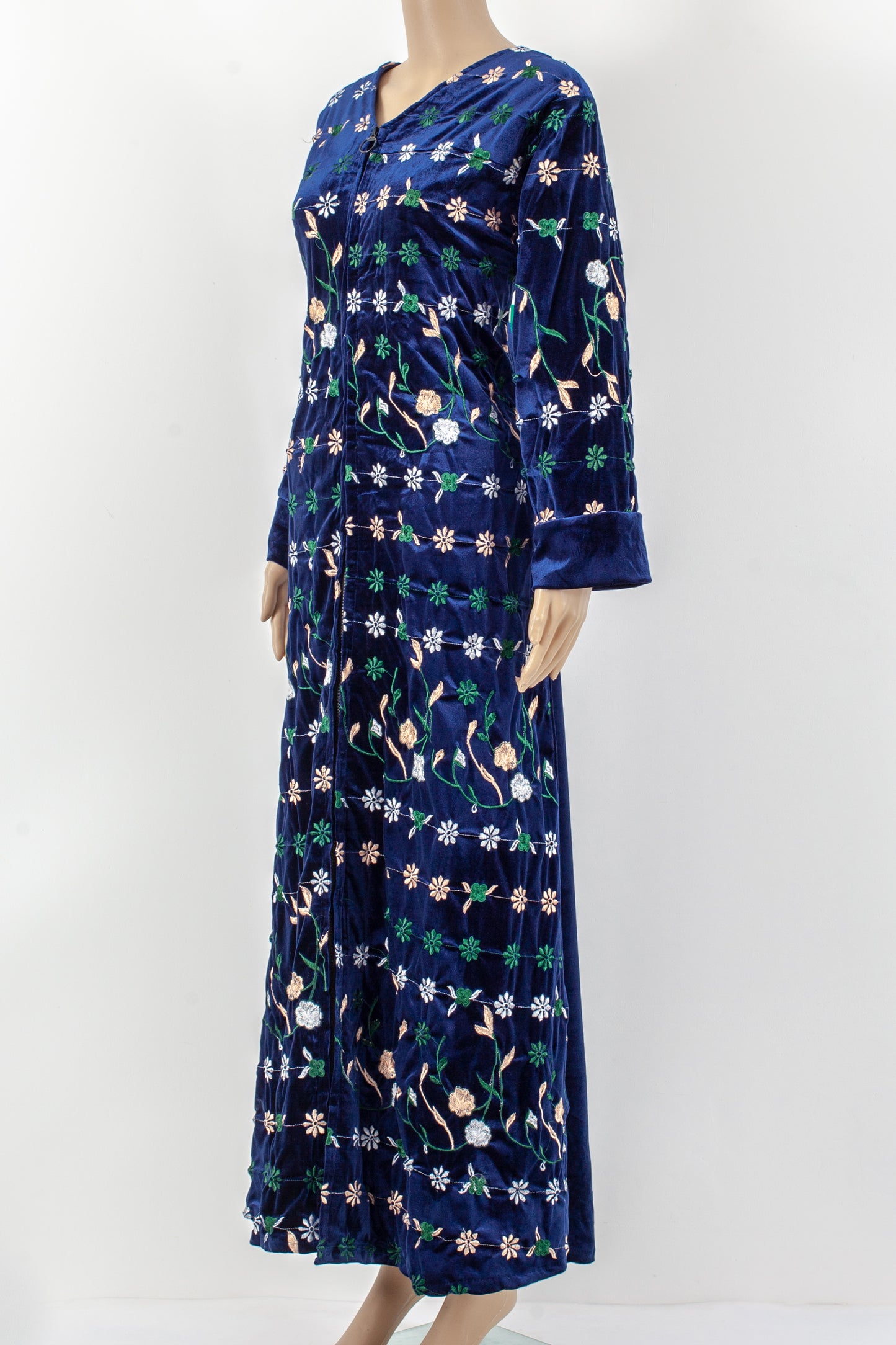 Blue floral embroidery jalabiyah kaftan.