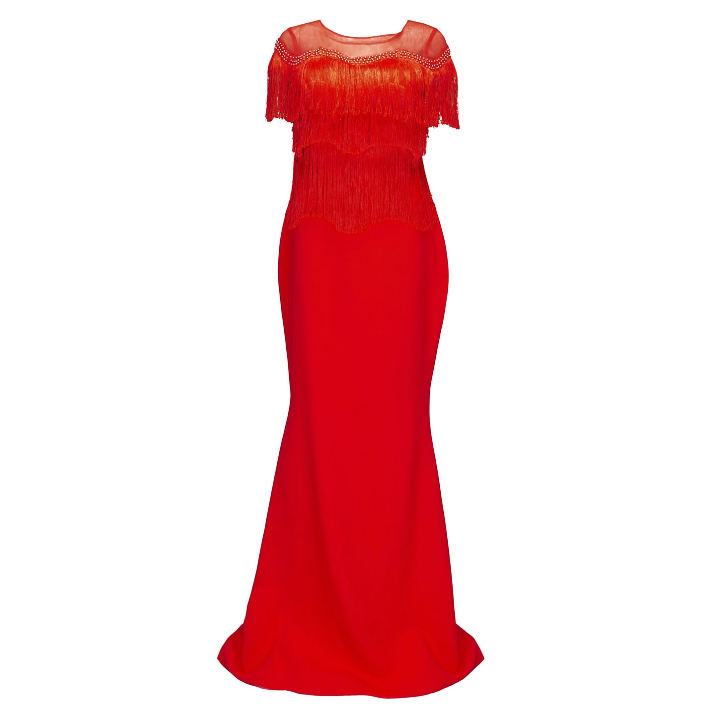 Untamed Chilly Red Fringe Gown Evening Dress