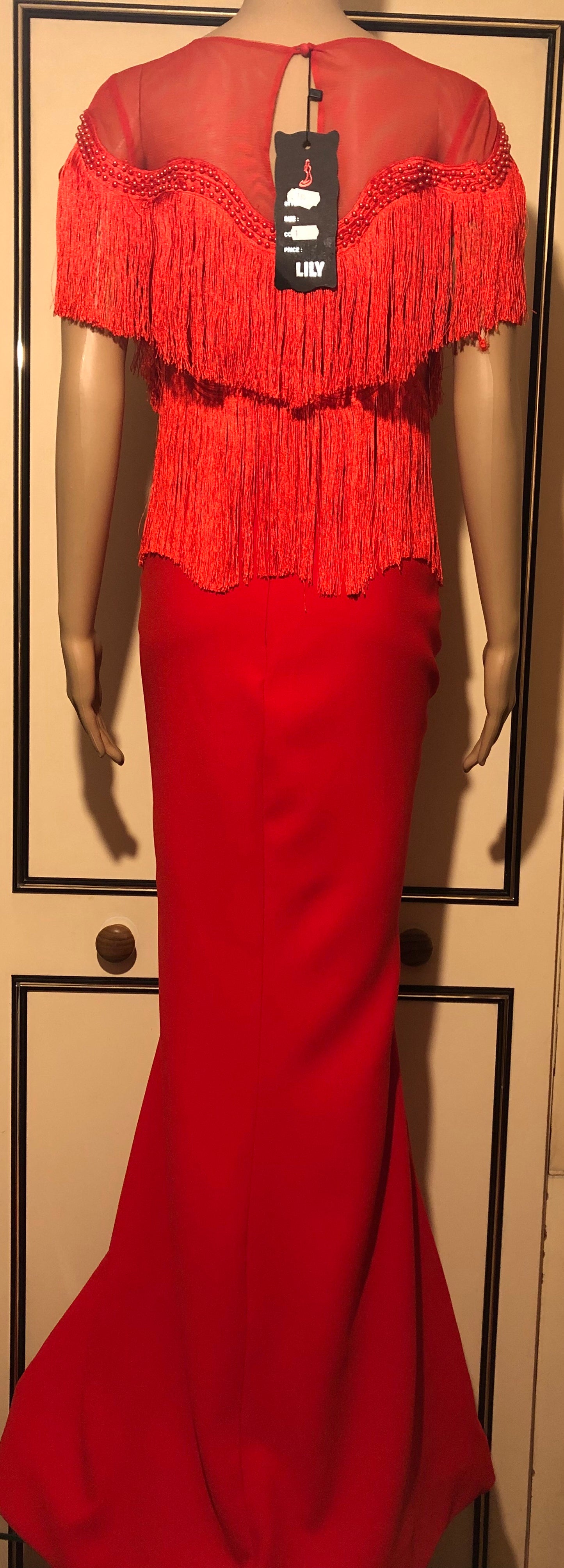 Untamed Chilly Red Fringe Gown Evening Dress