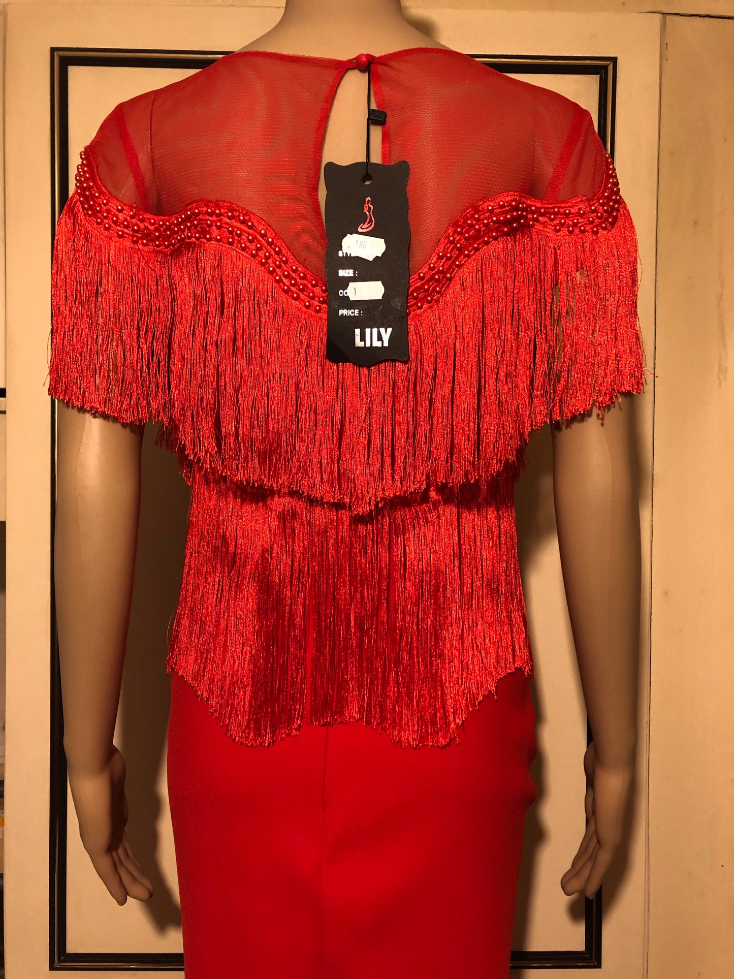 Untamed Chilly Red Fringe Gown Evening Dress