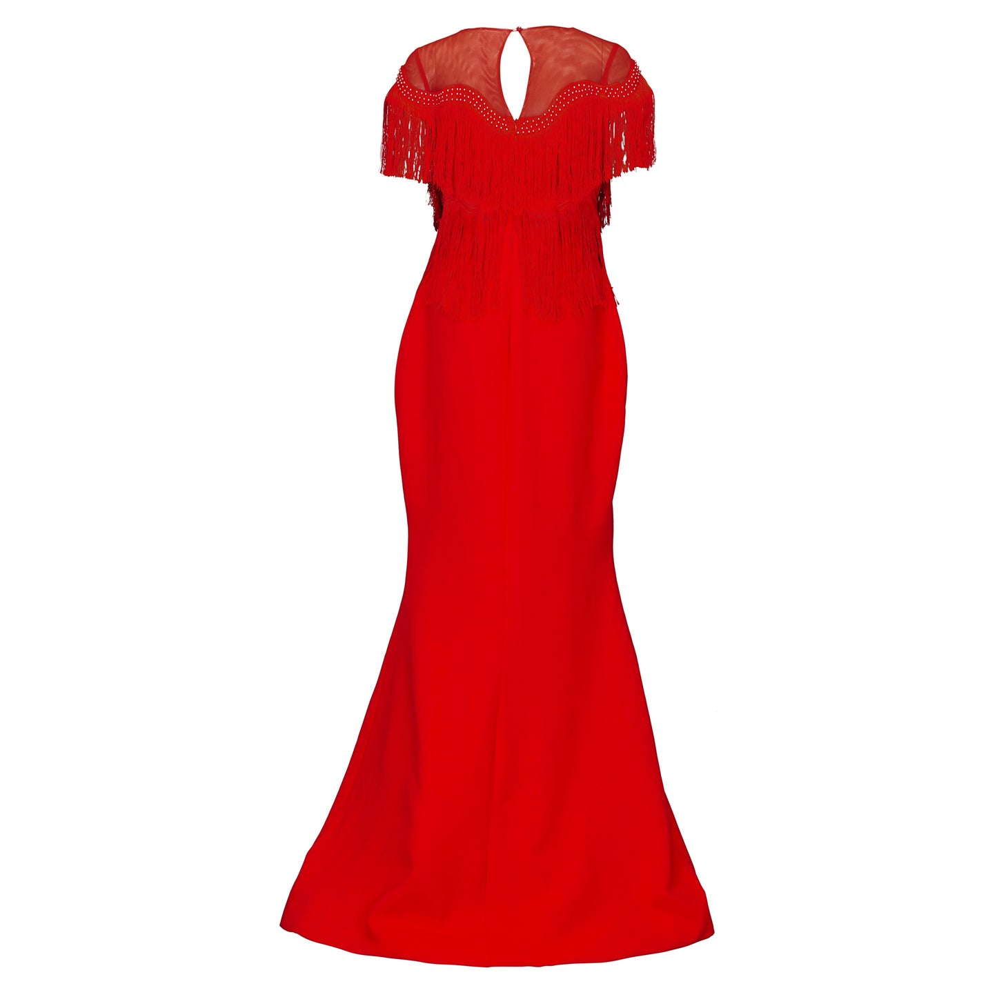 Untamed Chilly Red Fringe Gown Evening Dress